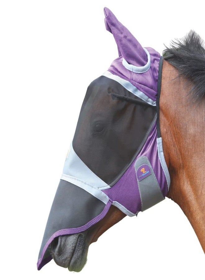 Shires Fly Guard Deluxe Fly Mask with Ears & Nose (Purple, Full) - Image 1